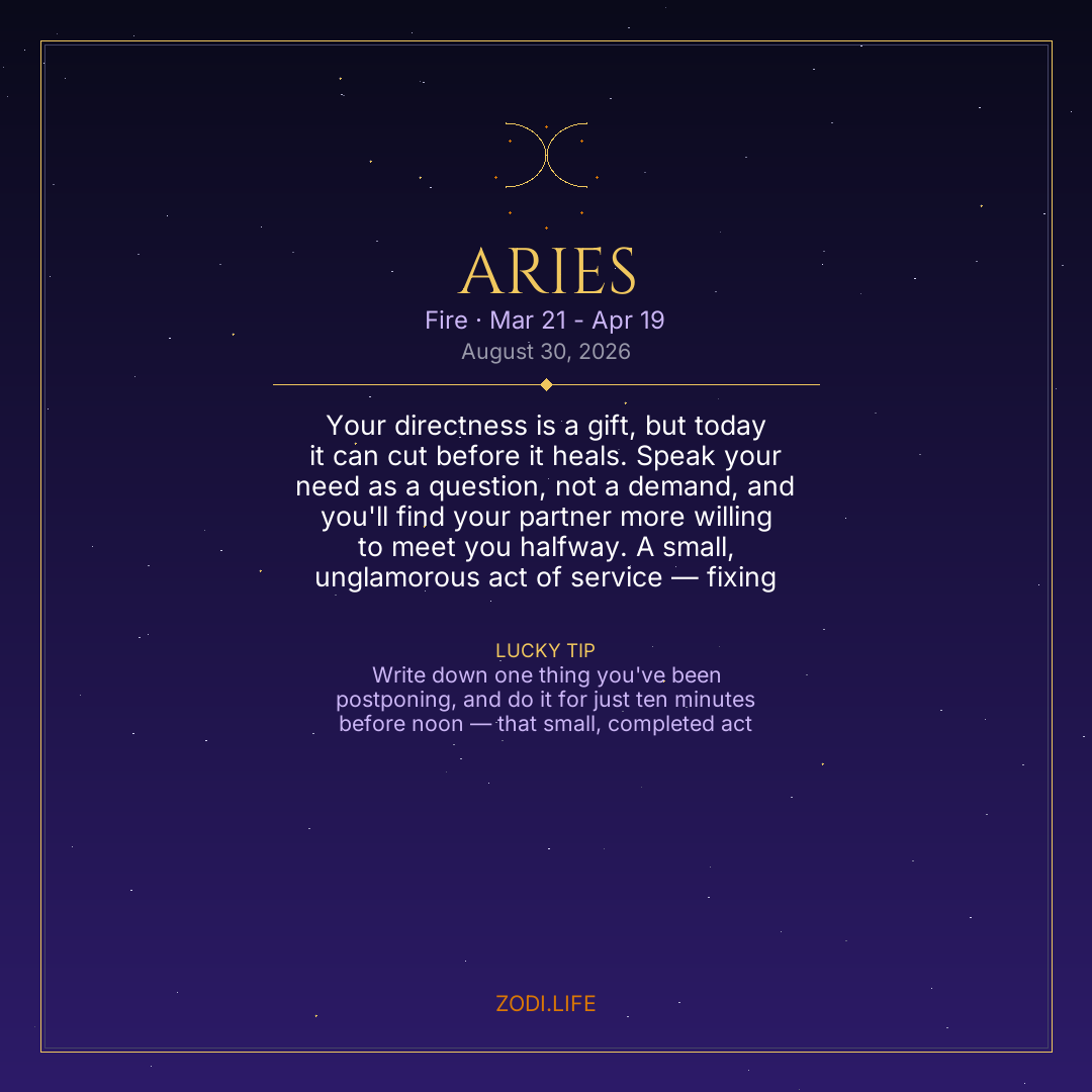 Aries Horoscope August 30, 2026