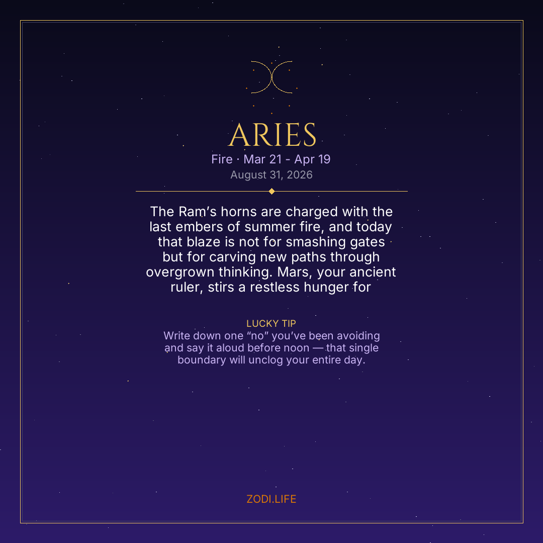 Aries Horoscope August 31, 2026
